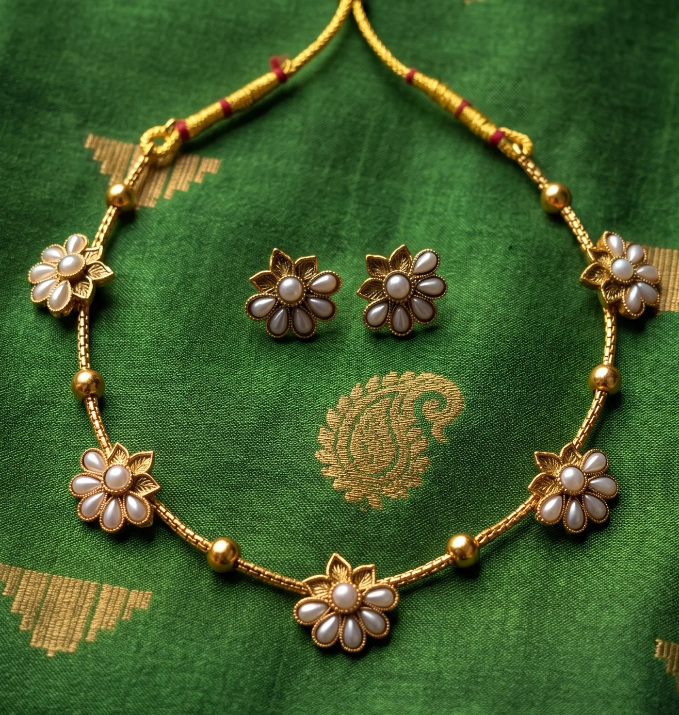 Pearl Blossom Antique Gold Choker Set